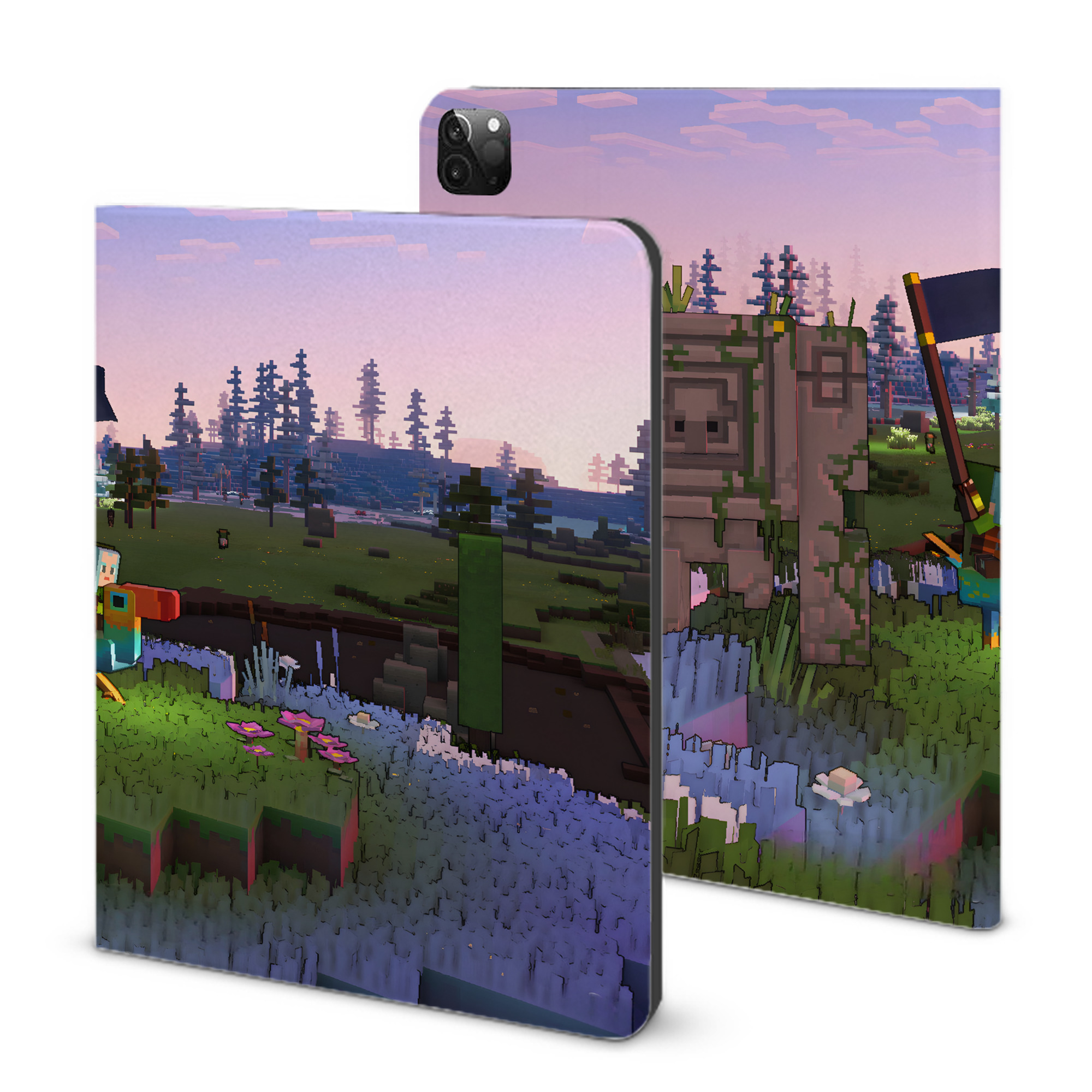 （画像用） マインクラフト ブロックの世界 Minecraft MC Block world IPadケース ペンホルダー付き ブックスタイルデザイン
